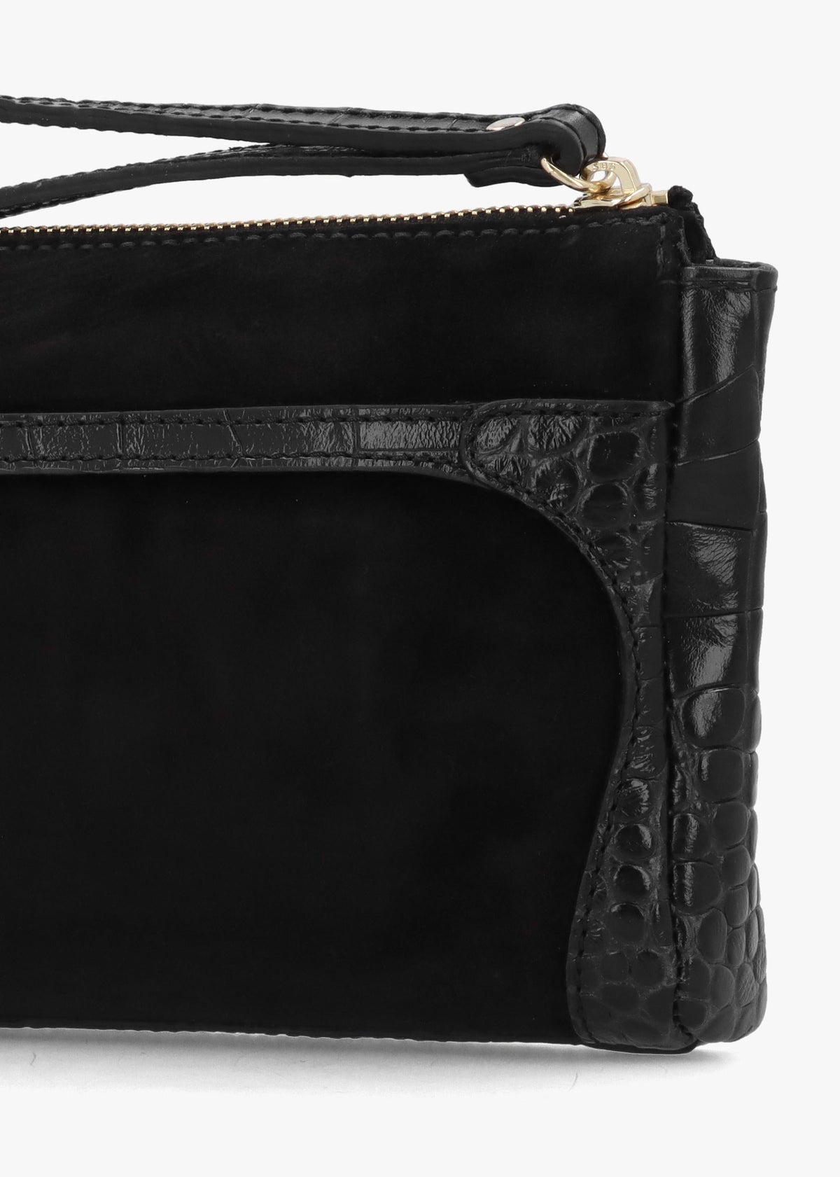 Chorlton Black Suede Moc Croc Clutch Bag