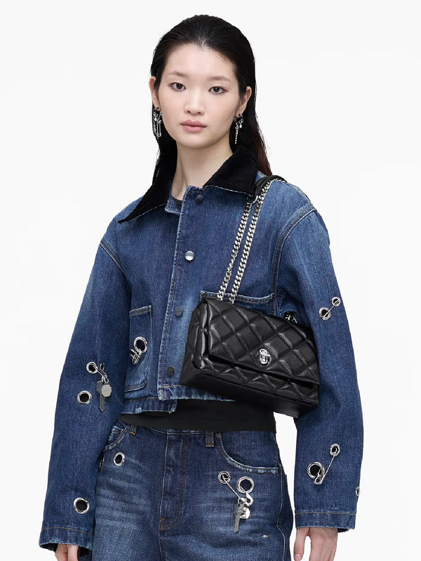 The Quilted Slim Dual Convertible Black Leather Shoulder Bag