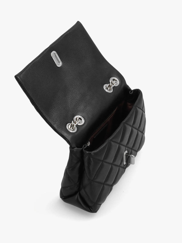 The Quilted Slim Dual Convertible Black Leather Shoulder Bag