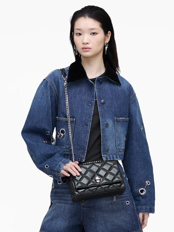 The Quilted Slim Dual Convertible Black Leather Shoulder Bag