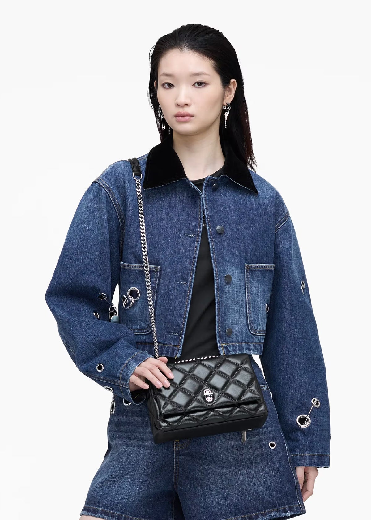 The Quilted Slim Dual Convertible Black Leather Shoulder Bag