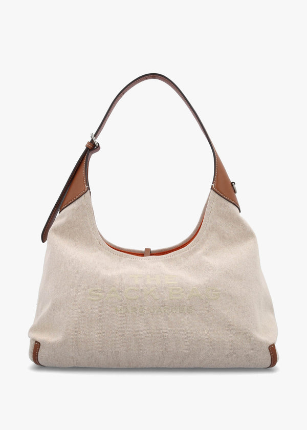 The Leather Trim Canvas Belted Beige Argan Oil Sack Bag