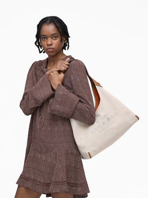 The Leather Trim Canvas Belted Beige Argan Oil Sack Bag