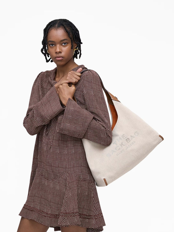 The Leather Trim Canvas Belted Beige Argan Oil Sack Bag