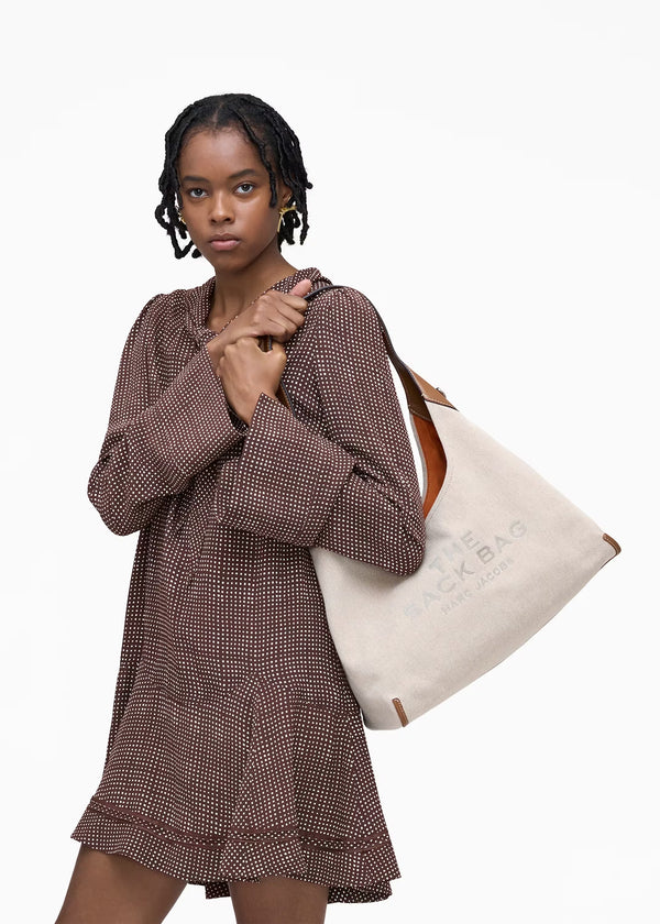 The Leather Trim Canvas Belted Beige Argan Oil Sack Bag