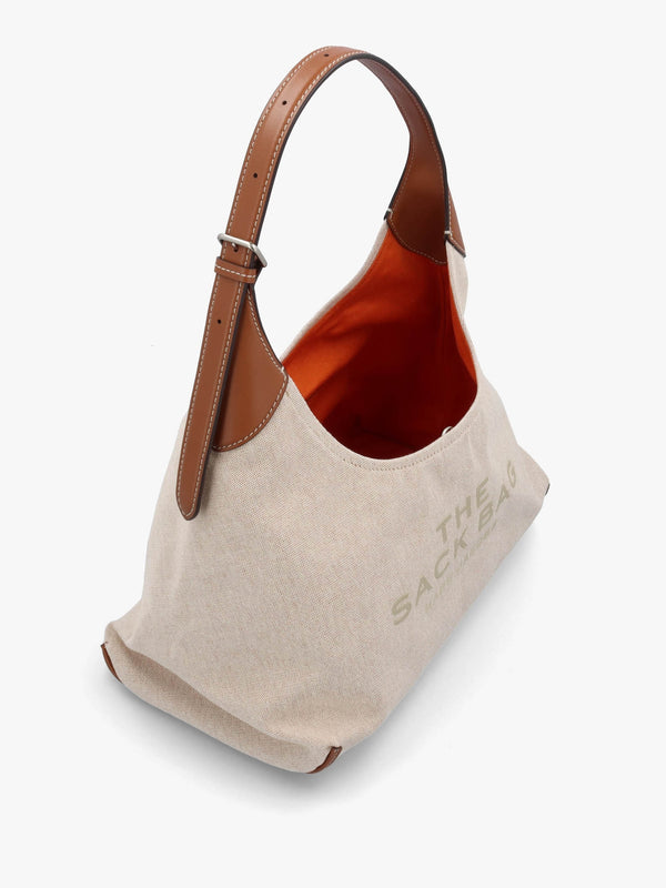 The Leather Trim Canvas Belted Beige Argan Oil Sack Bag