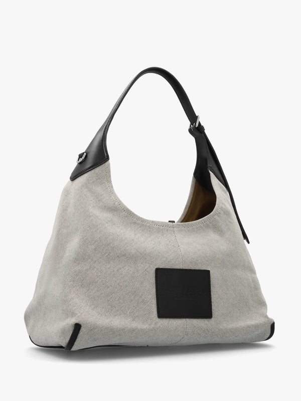 The Leather Trim Canvas Belted Ivory Black Sack Bag