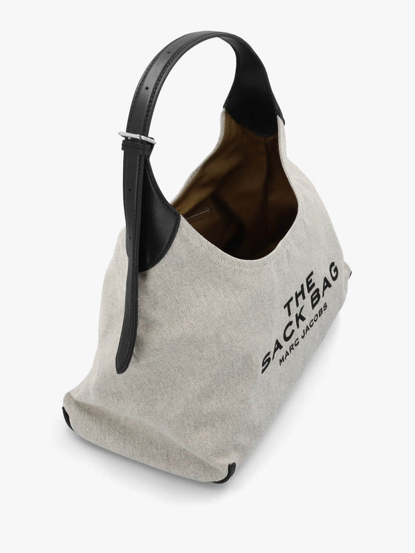 The Leather Trim Canvas Belted Ivory Black Sack Bag