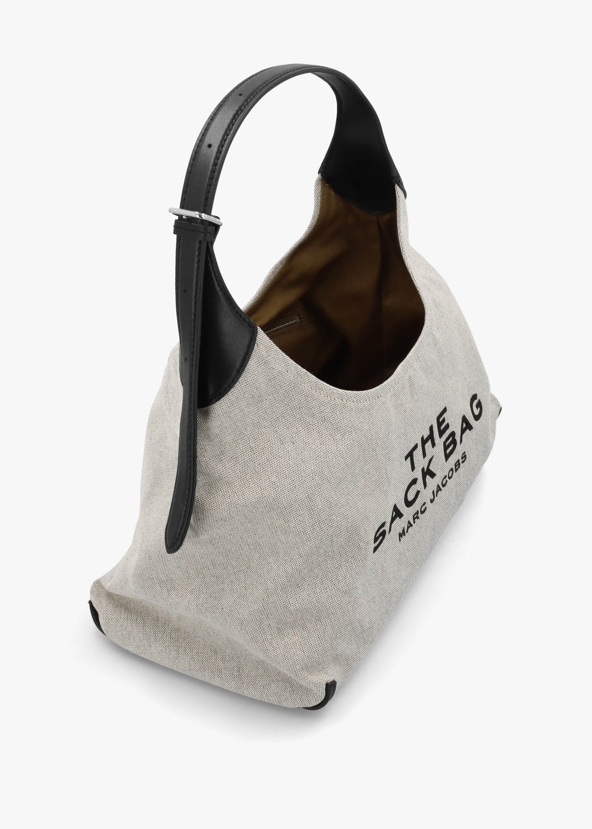 The Leather Trim Canvas Belted Ivory Black Sack Bag