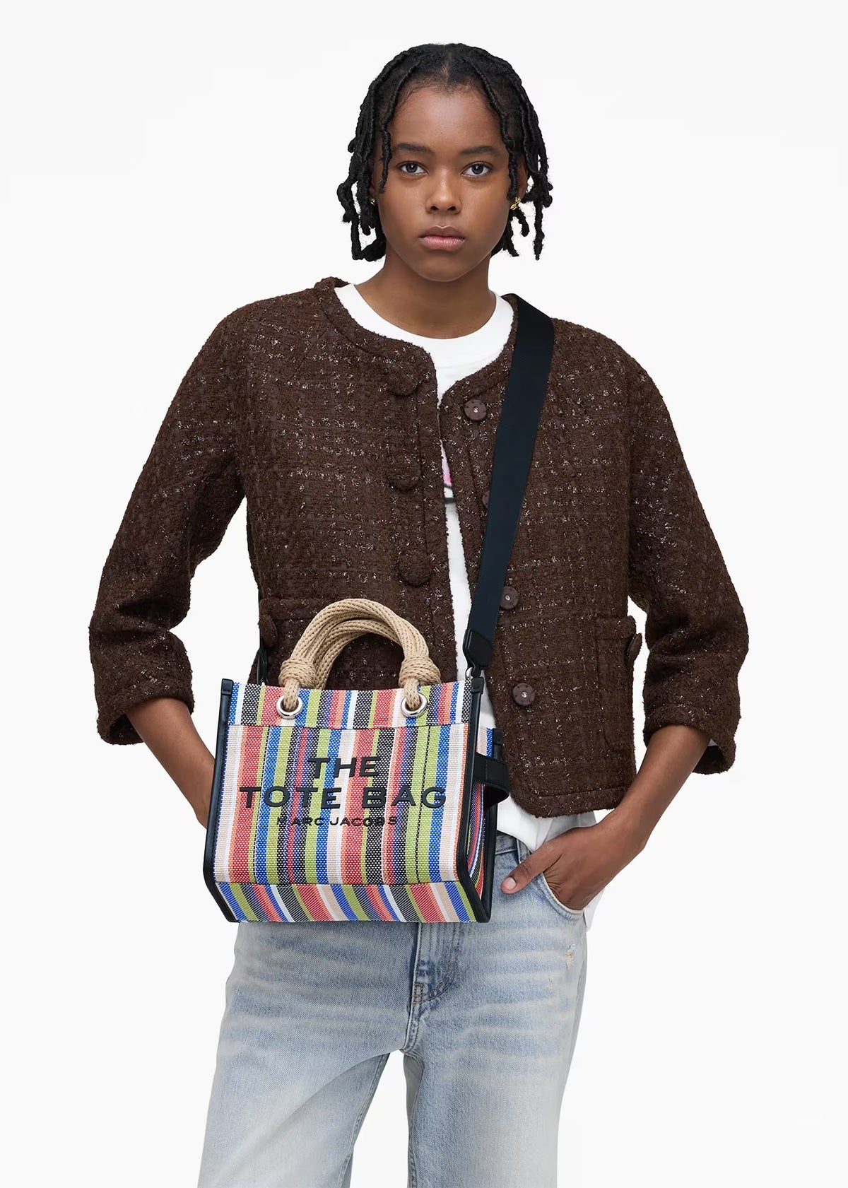 The Stripe Mesh Small Red Multi Tote Bag