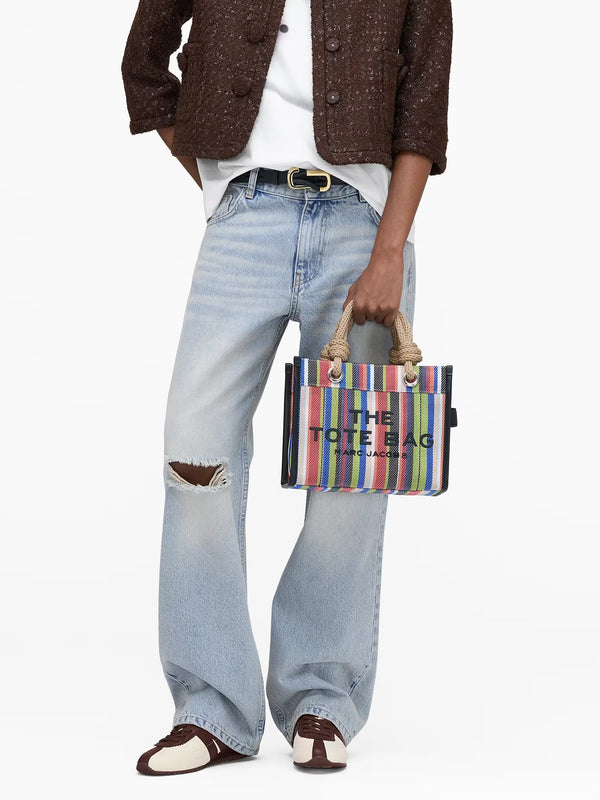 The Stripe Mesh Small Red Multi Tote Bag