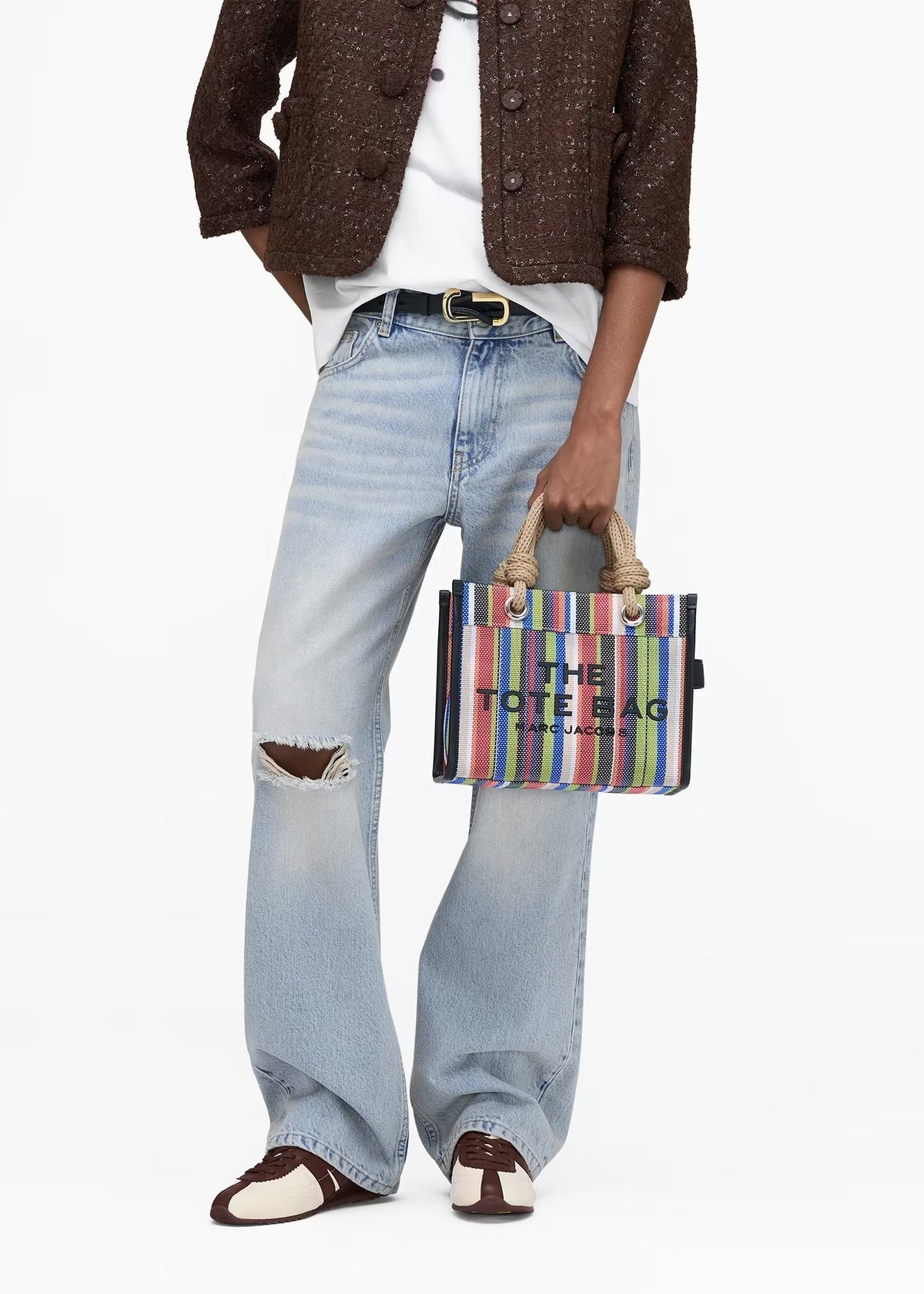 The Stripe Mesh Small Red Multi Tote Bag