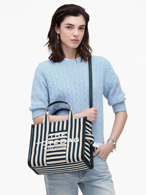 The Striped Canvas Medium Blue Sea Muti Tote Bag