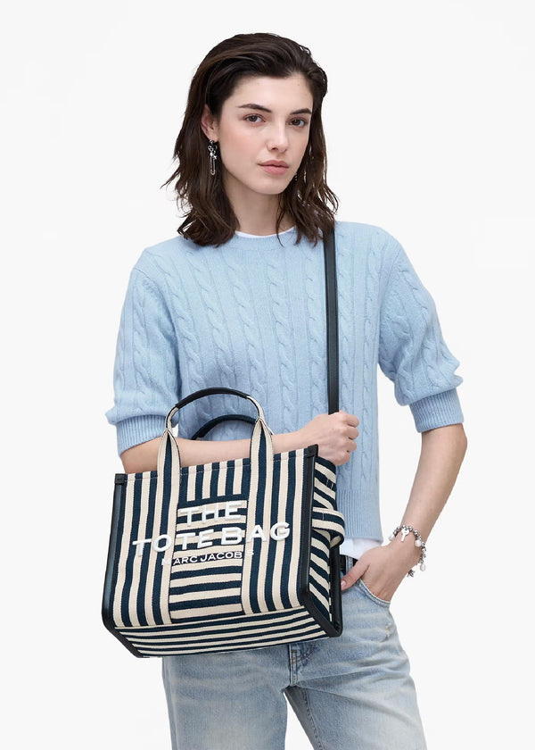 The Striped Canvas Medium Blue Sea Muti Tote Bag