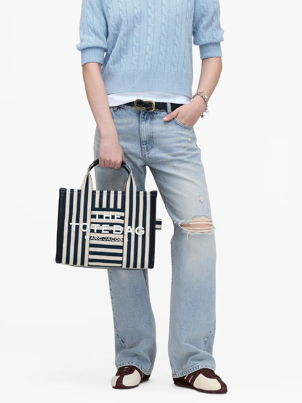 The Striped Canvas Medium Blue Sea Muti Tote Bag