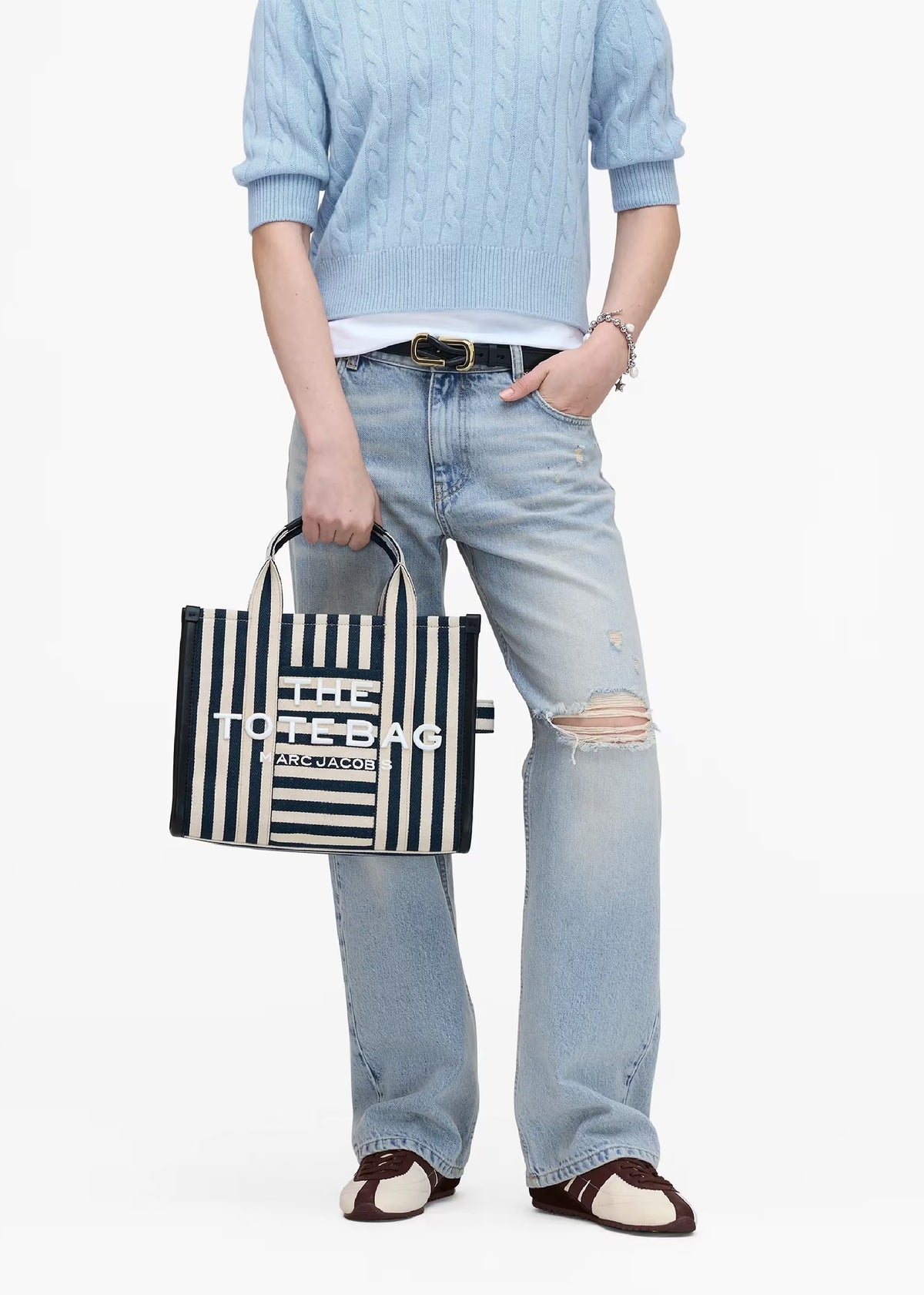 The Striped Canvas Medium Blue Sea Muti Tote Bag