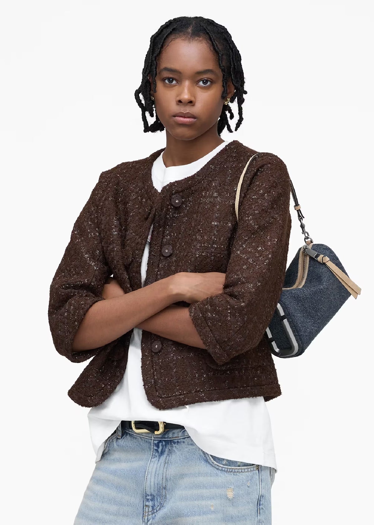 The Denim Suede Snapshot Dark Wash Indigo Shoulder Bag