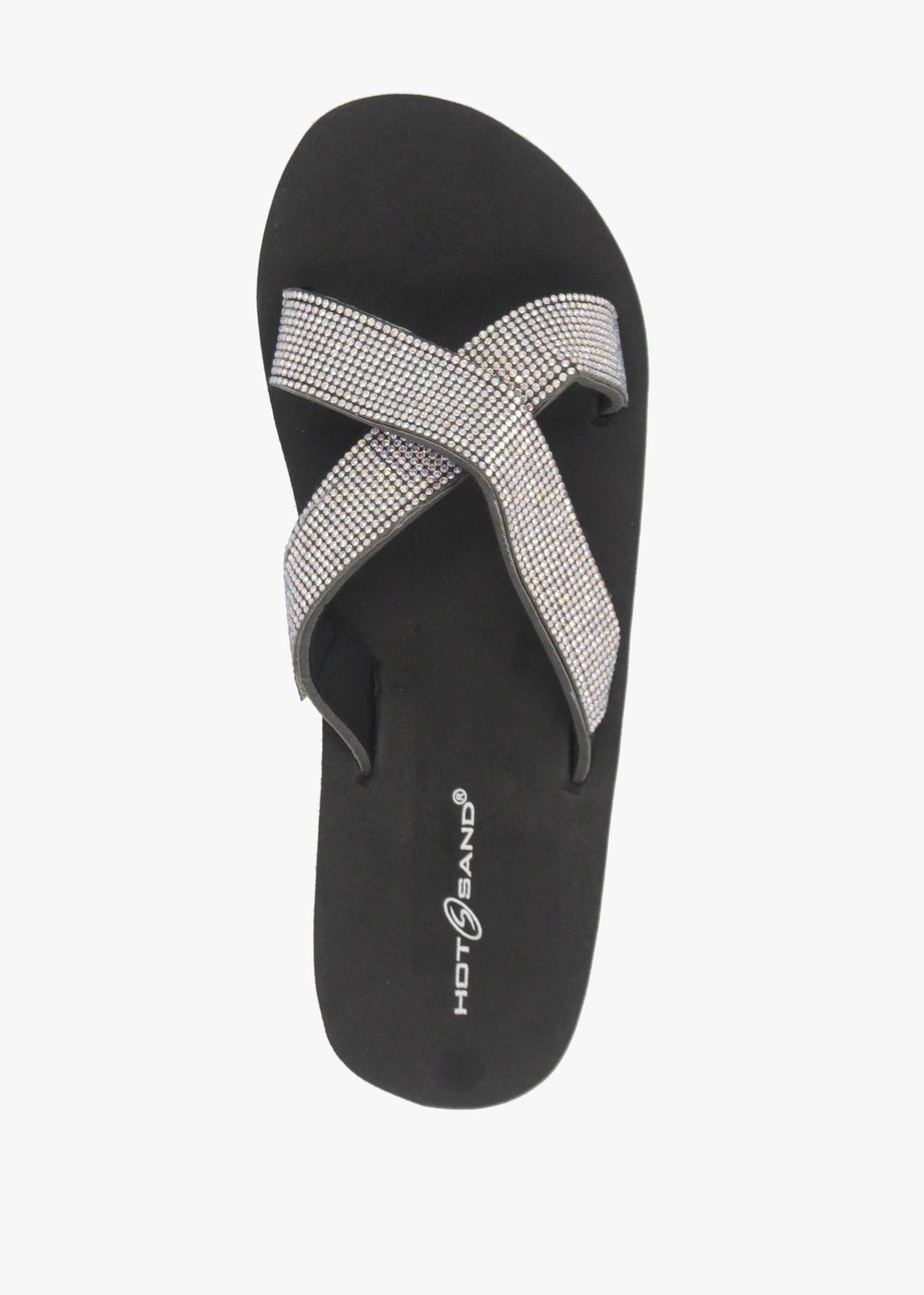 Black Multi Diamante Embellished Cross Strap Low Wedge Flip Flops