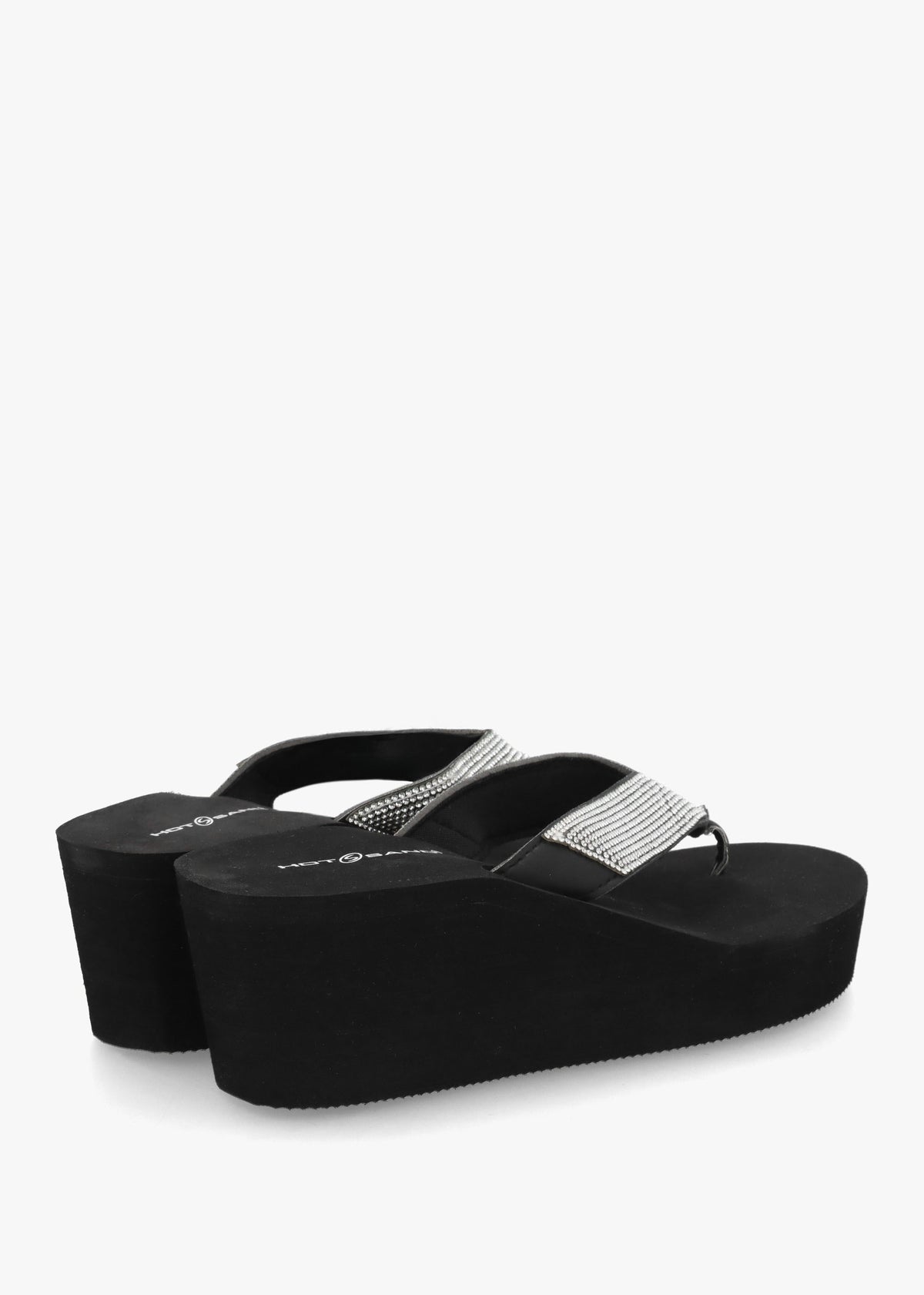 Black Embellished Toe Post Wedge Flip Flops