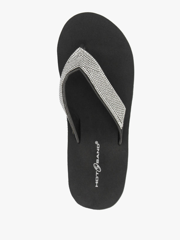 Black Embellished Toe Post Wedge Flip Flops