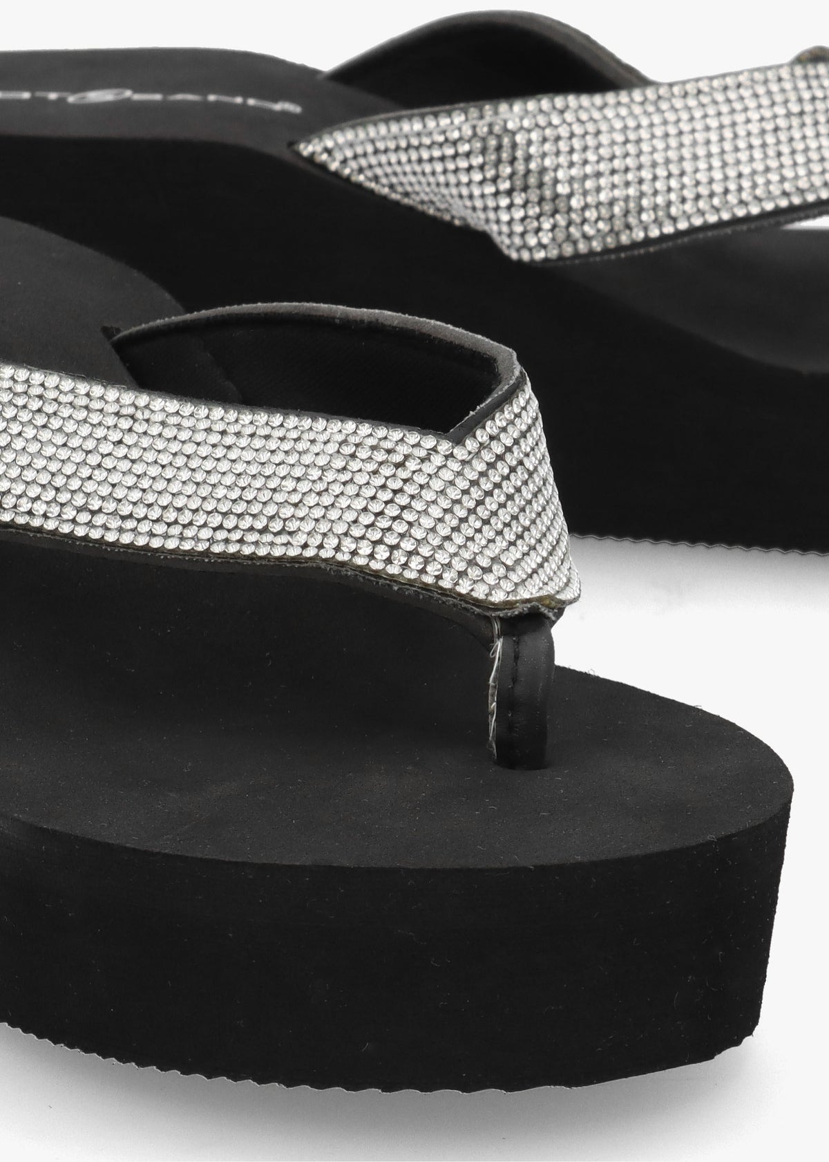 Black Embellished Toe Post Wedge Flip Flops