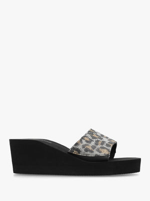 Leopard Diamante Wedge Mules