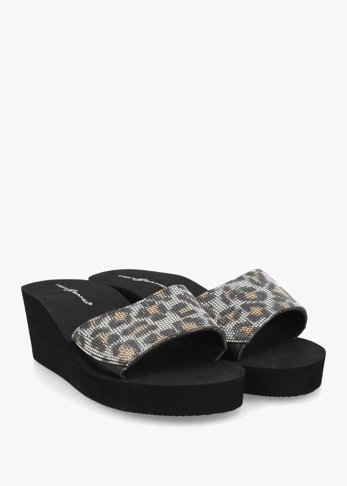 Leopard Diamante Wedge Mules