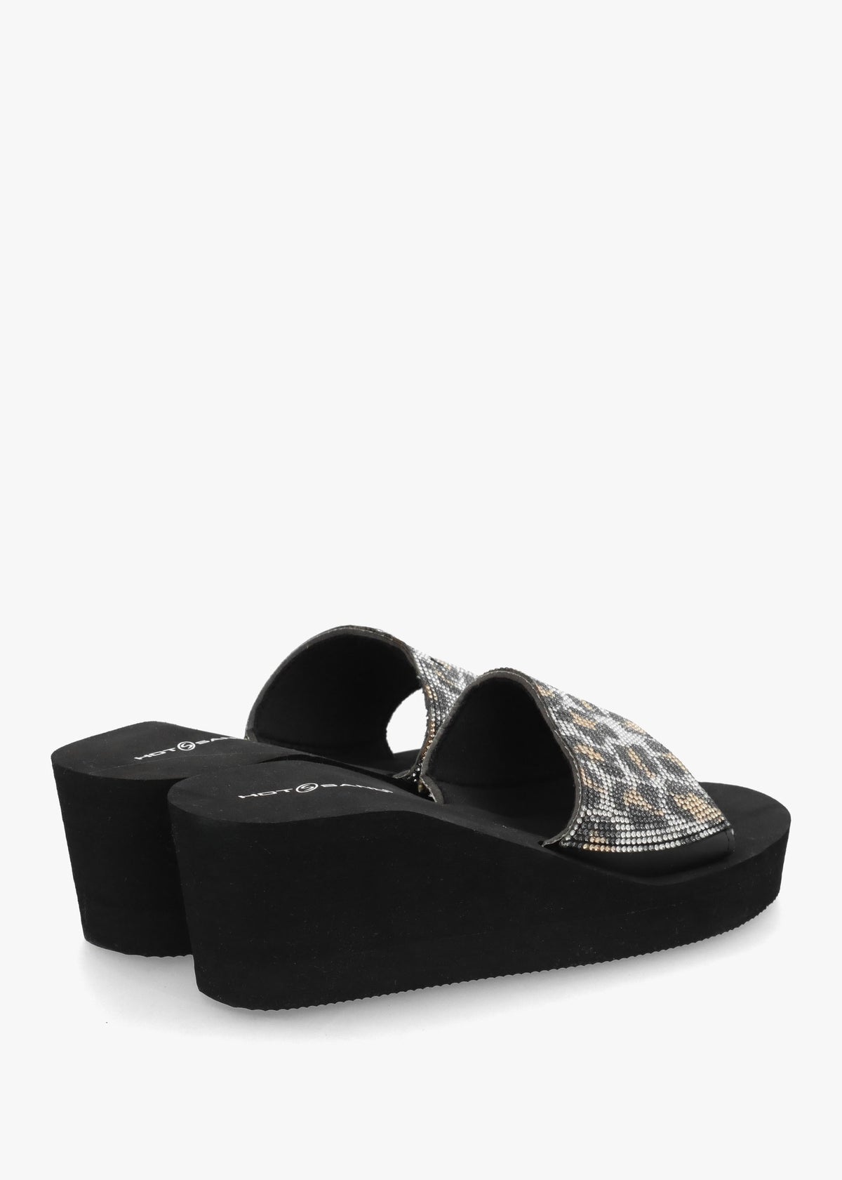 Leopard Diamante Wedge Mules