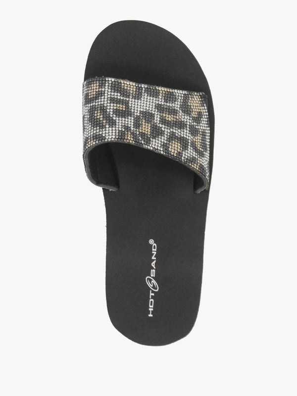 Leopard Diamante Wedge Mules