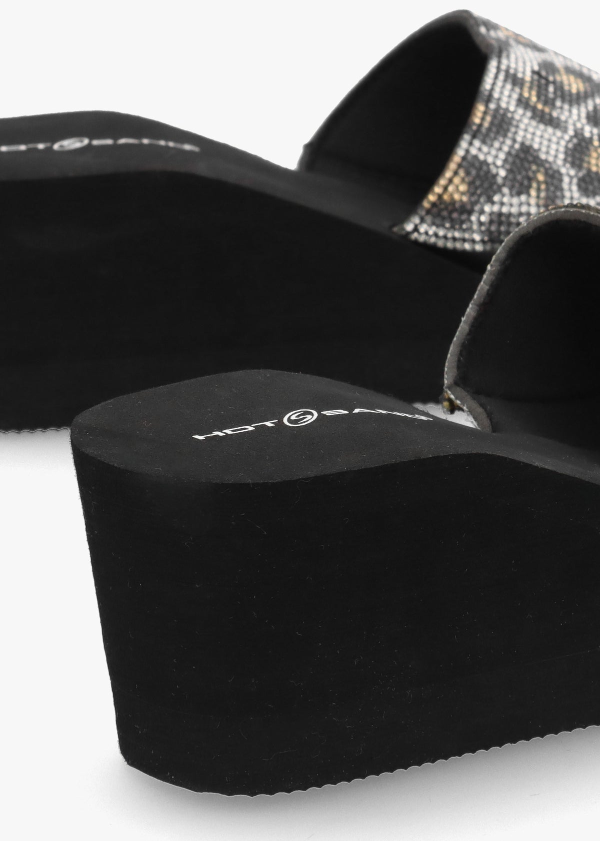 Leopard Diamante Wedge Mules