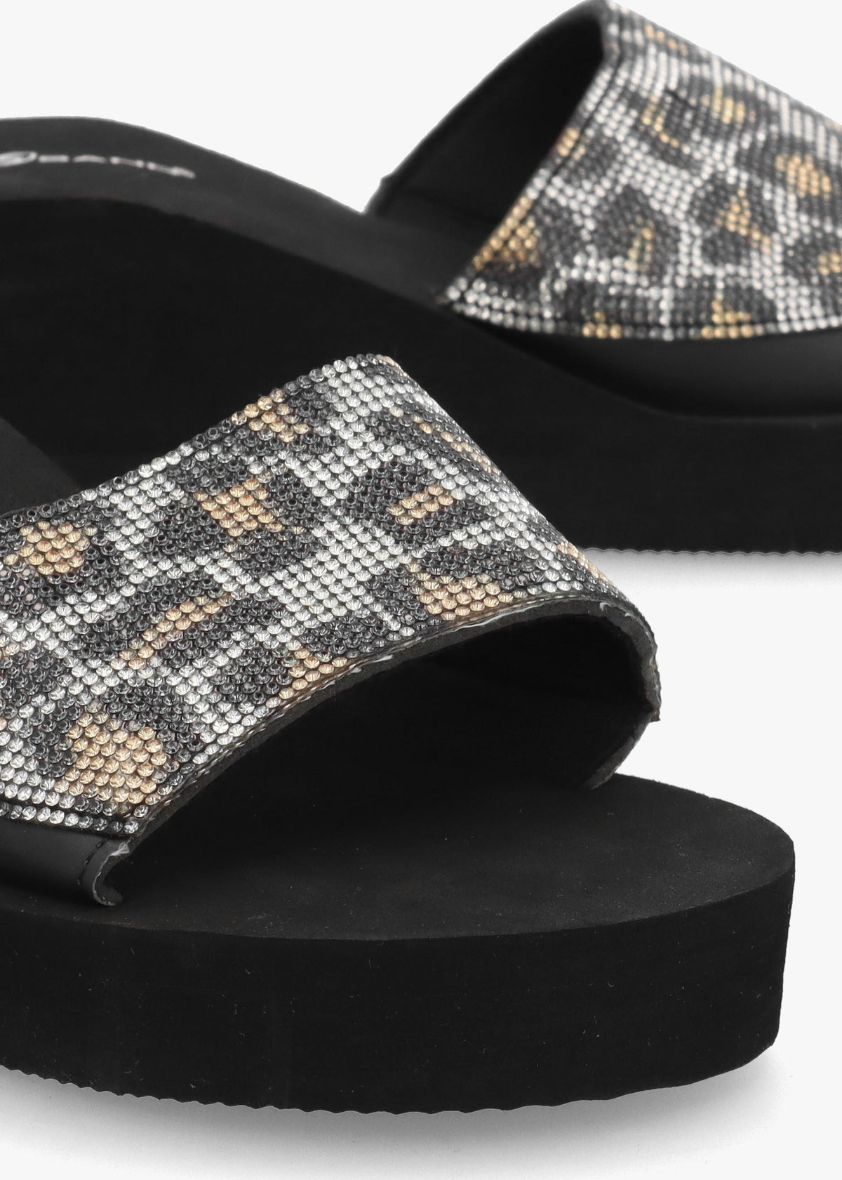 Leopard Diamante Wedge Mules
