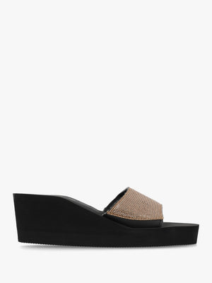 Bronze Diamante Wedge Mules