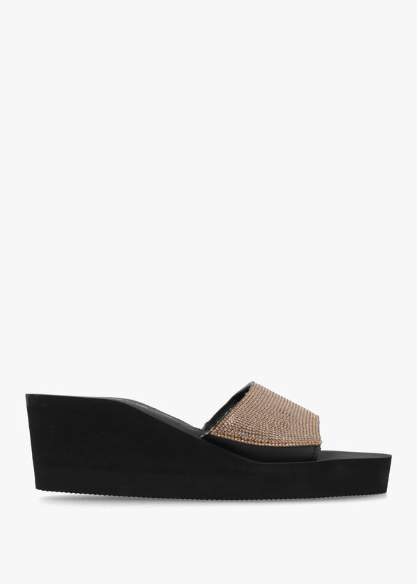 Bronze Diamante Wedge Mules