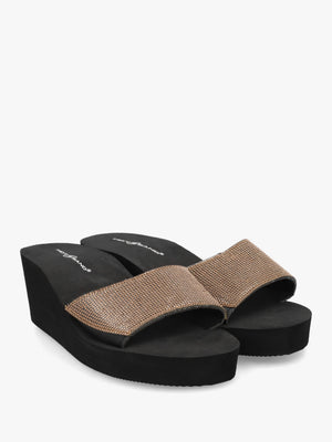 Bronze Diamante Wedge Mules