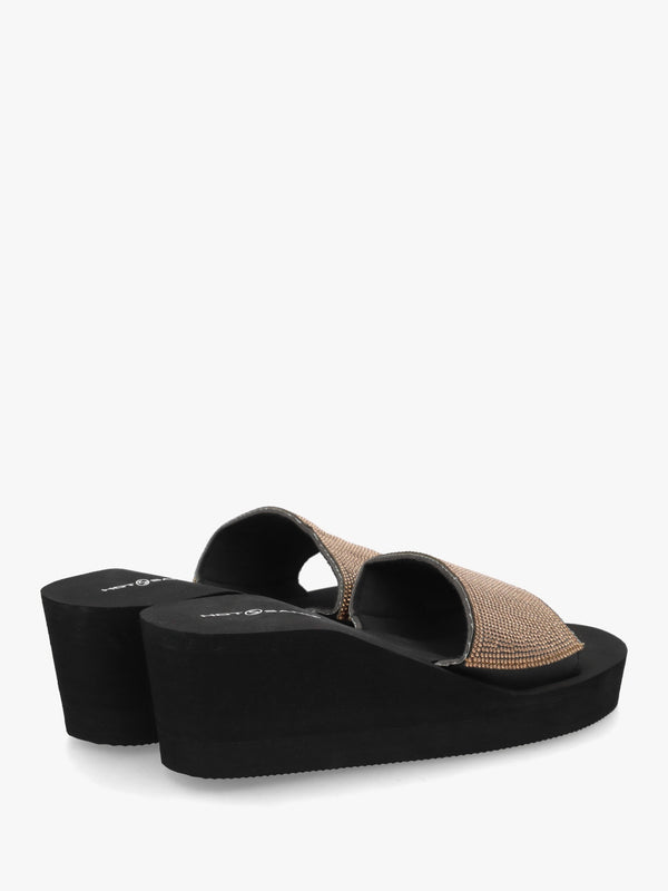Bronze Diamante Wedge Mules