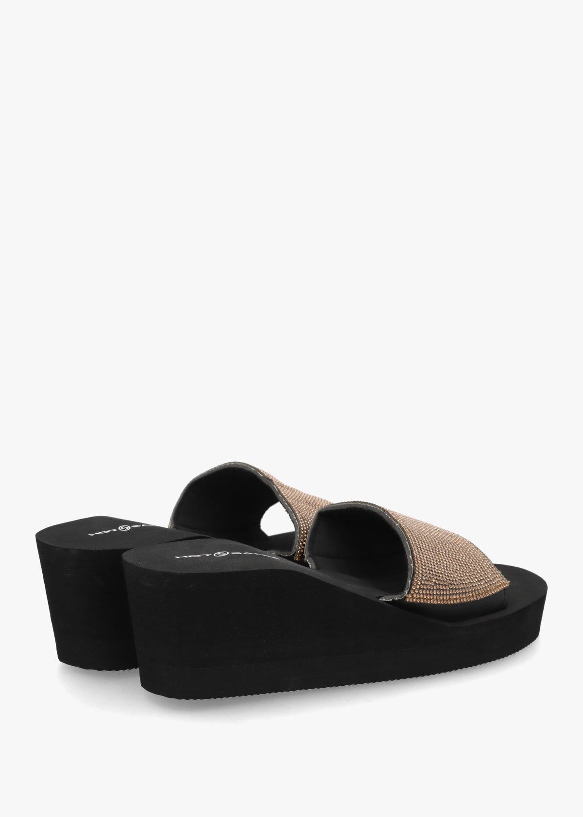 Bronze Diamante Wedge Mules