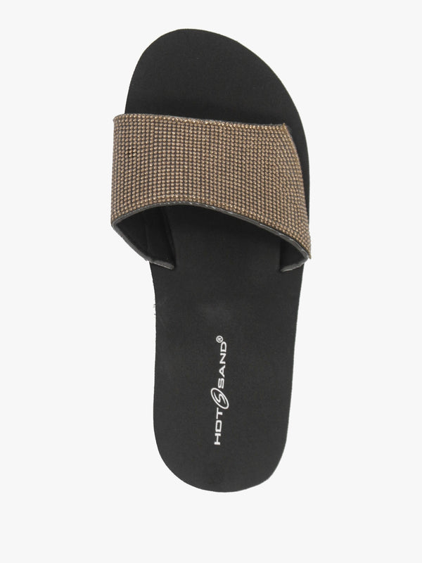 Bronze Diamante Wedge Mules