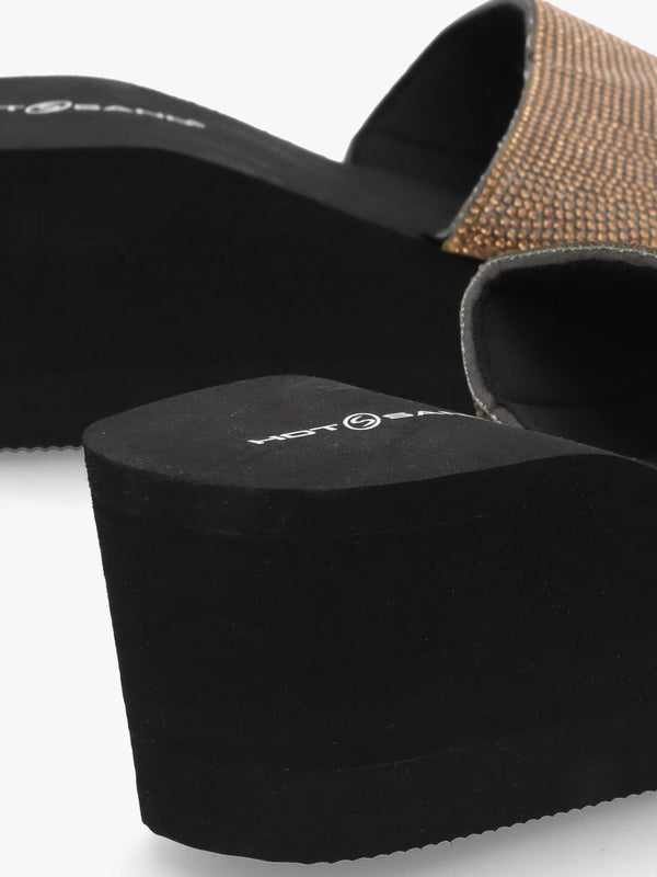 Bronze Diamante Wedge Mules