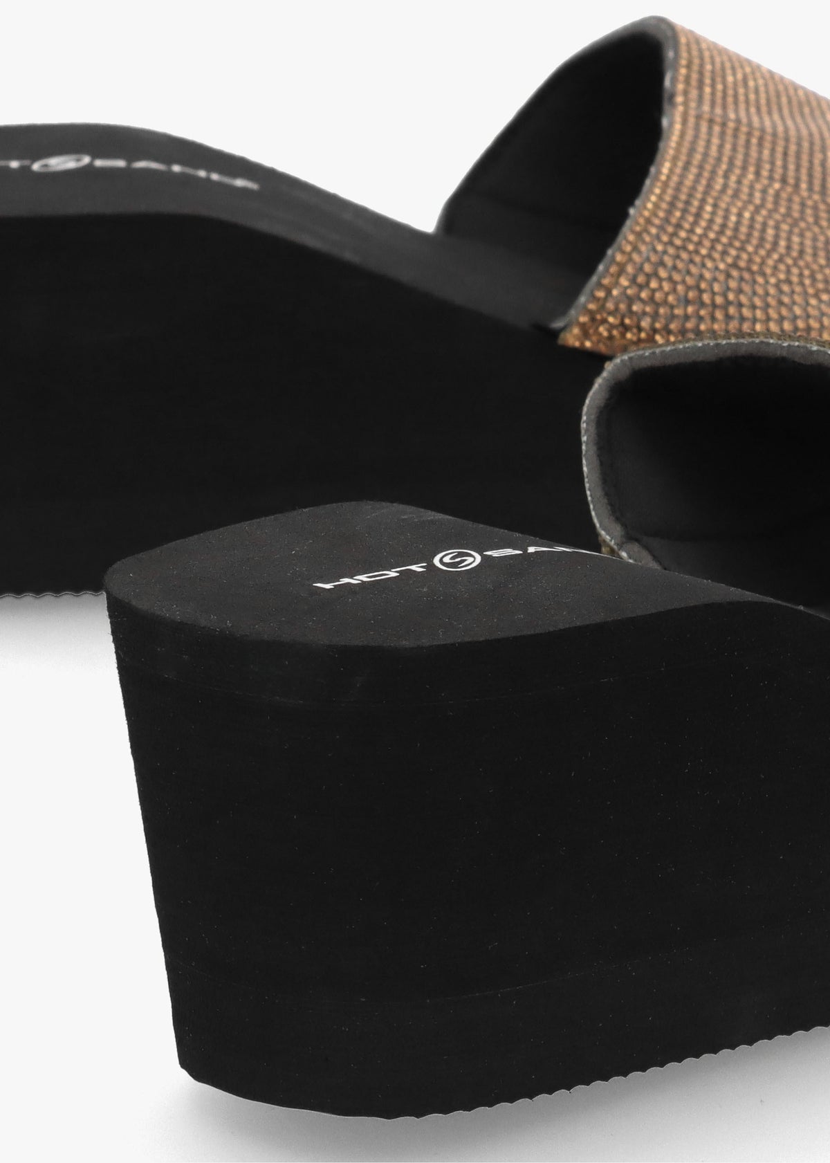Bronze Diamante Wedge Mules
