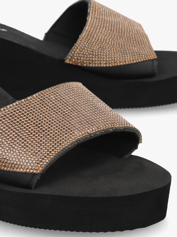Bronze Diamante Wedge Mules