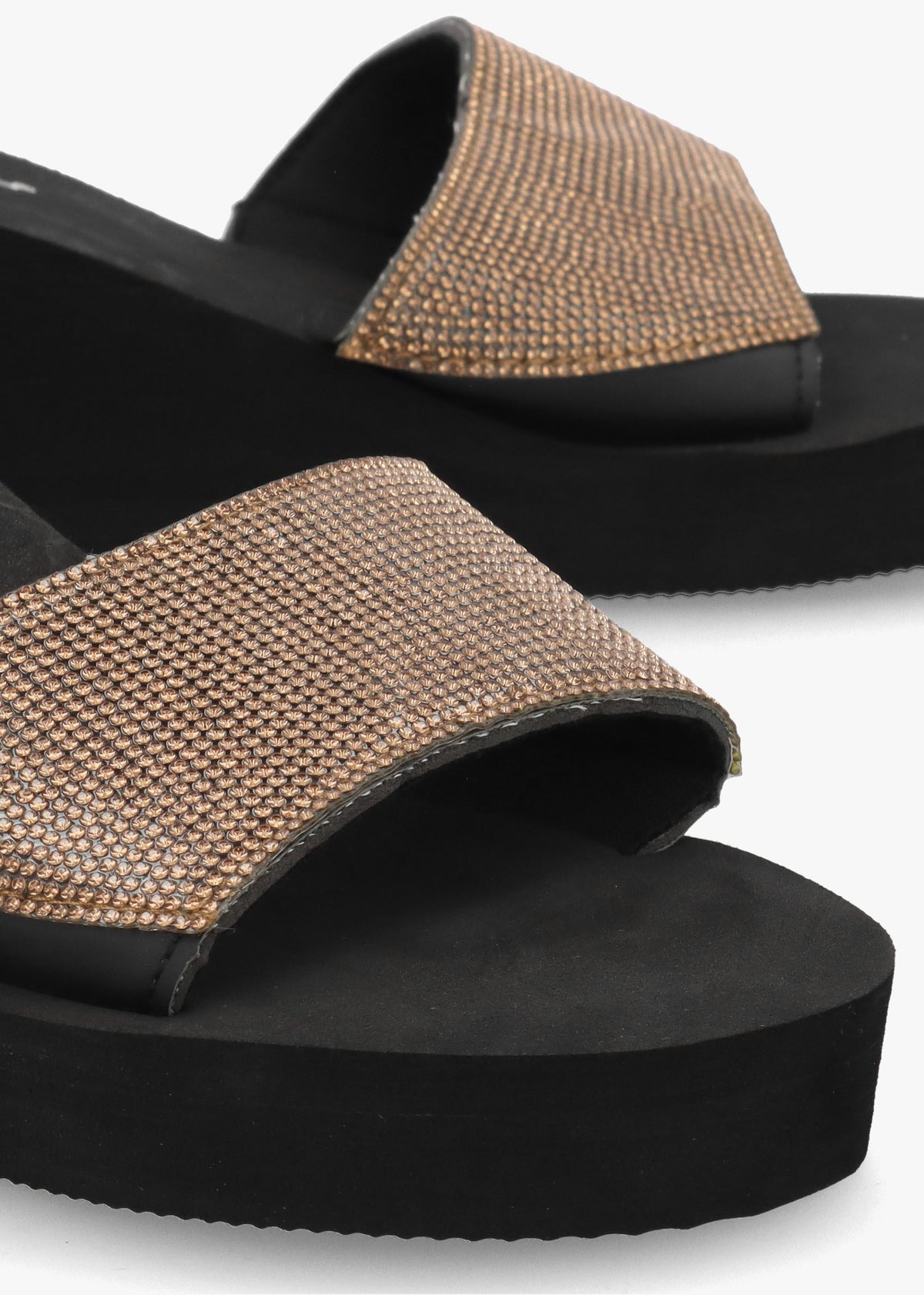 Bronze Diamante Wedge Mules