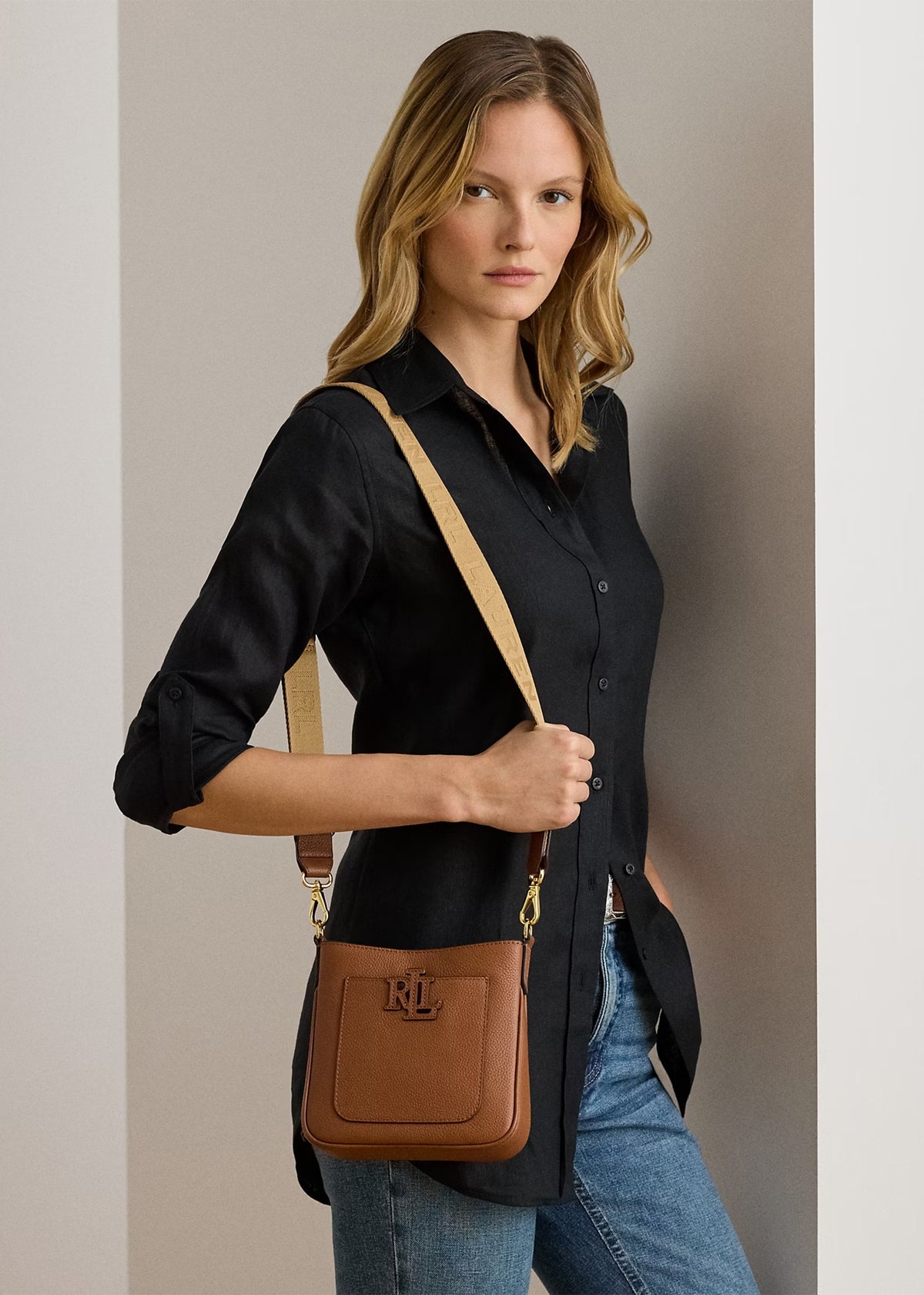 Small Cameryn Lauren Tan Leather Cross-Body Bag