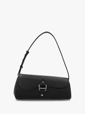 Medium Tasha East-West Black Leather Shoulder Bag