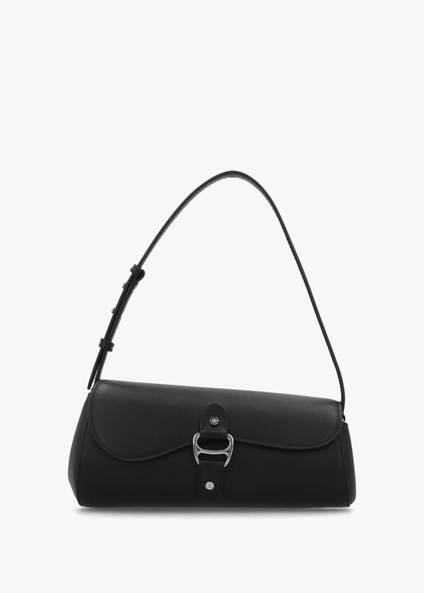 Medium Tasha East-West Black Leather Shoulder Bag