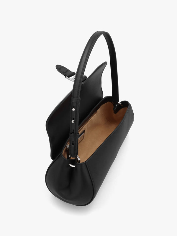 Medium Tasha East-West Black Leather Shoulder Bag