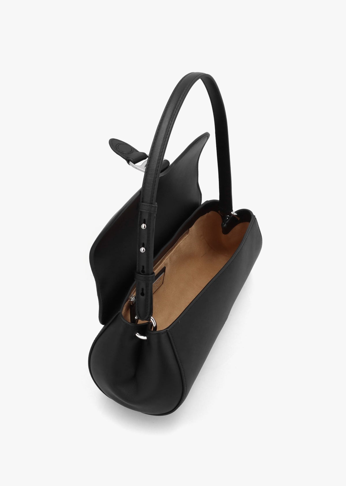 Medium Tasha East-West Black Leather Shoulder Bag