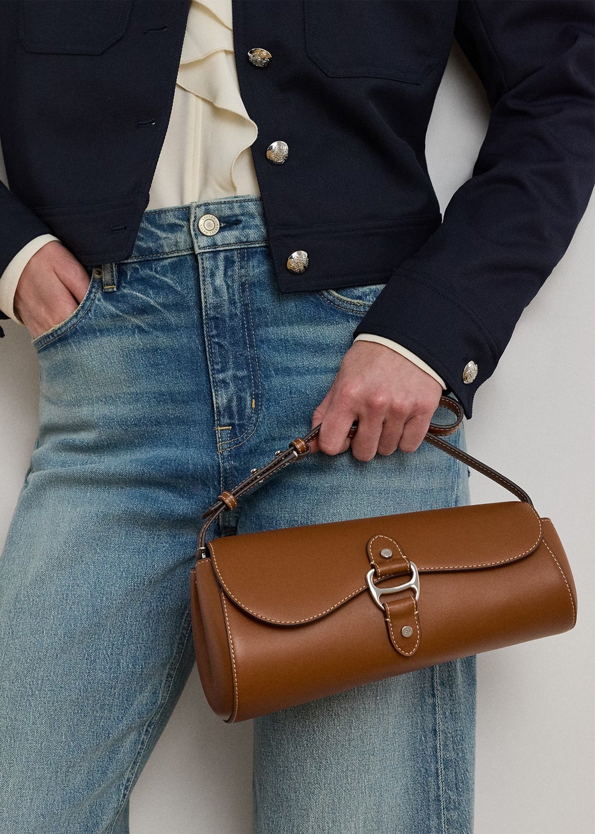 Medium Tasha East-West Lauren Tan Leather Shoulder Bag