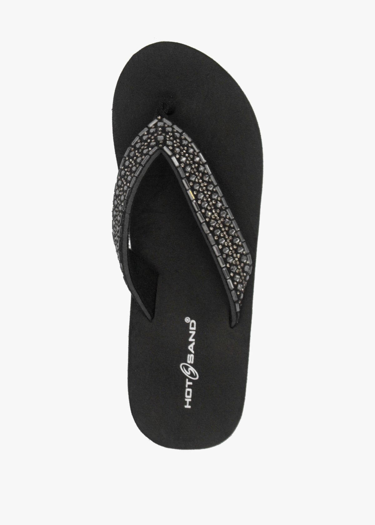 Black Full Embellished Toe Post Low Wedge Flip Flops