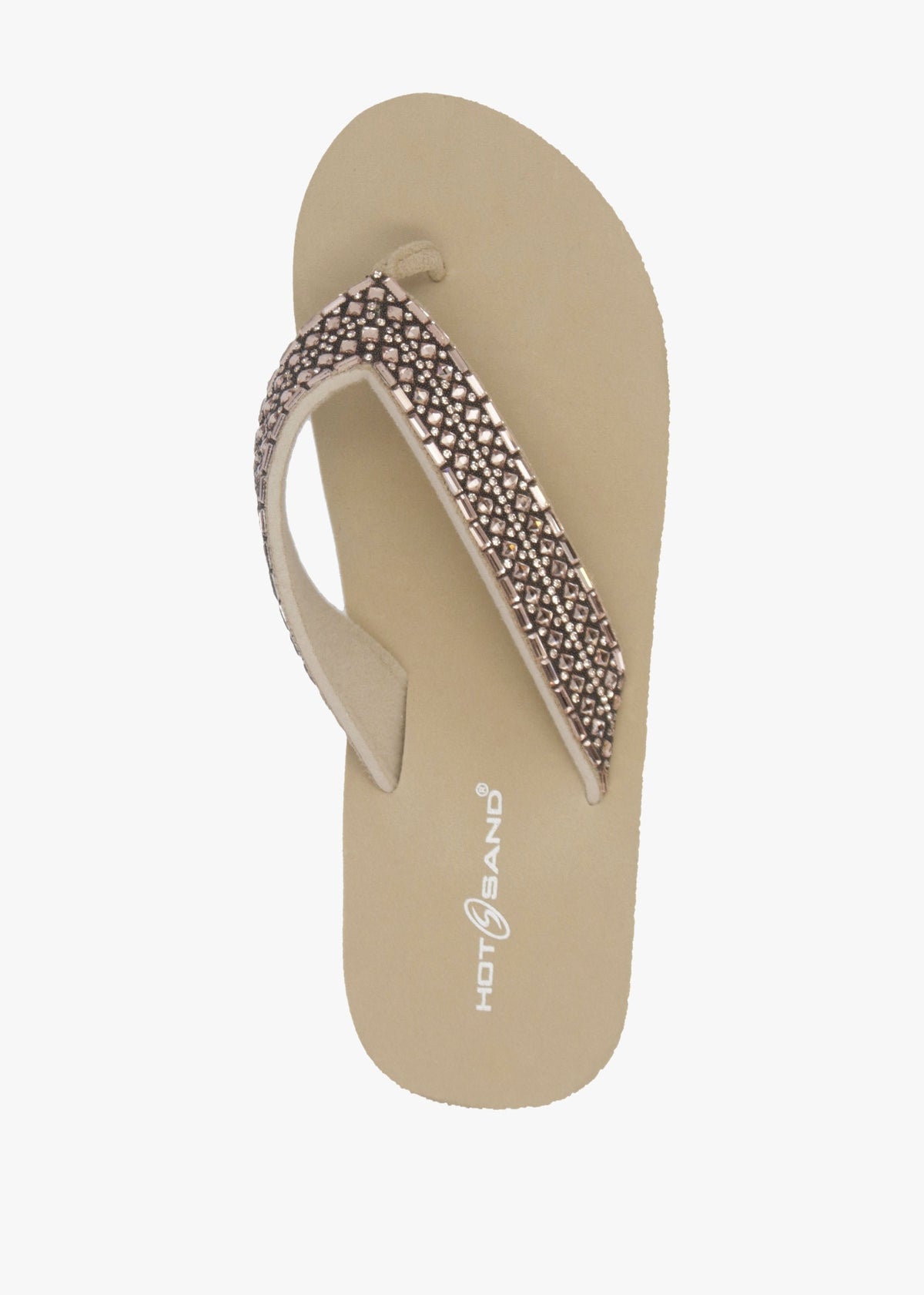 Beige Embellished Toe Post Low Wedge Flip Flops