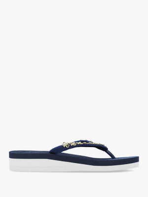 Navy Embellished Toe Post Flip Flops